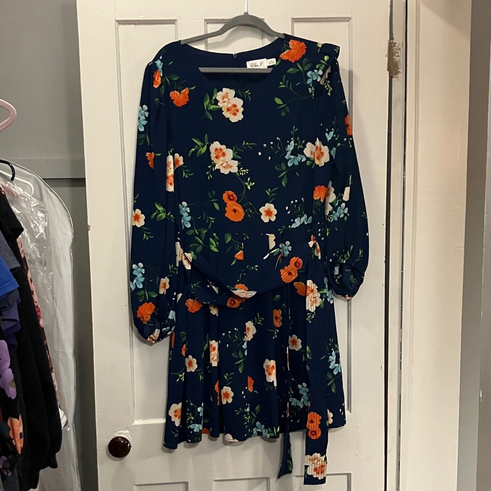 Eliza J Navy Floral Midi Dress